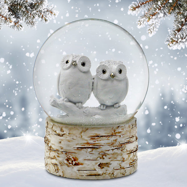 ロイヤルクラウンダービー　フクロウ(冬毛)WinterOwl White Owl Babies 120MM Snow Globe - San Francisco Music Box Company